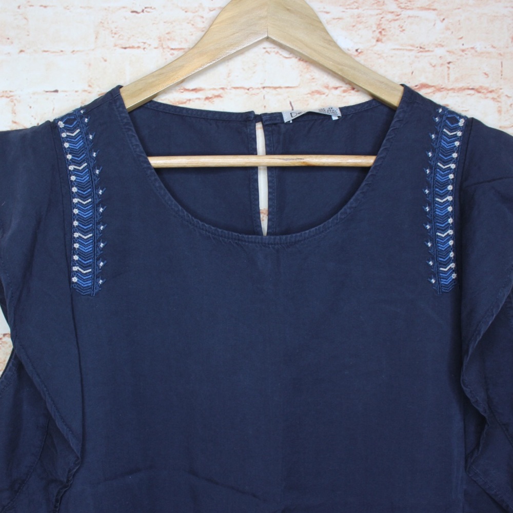 Dex Plus | Navy Ruffle Front Embroidered Detailed Blouse - Picture 2 of 8